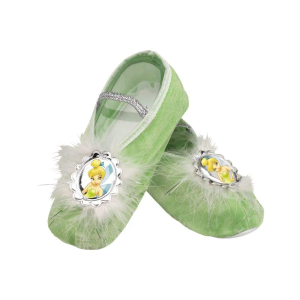 Disguise Girls Disney Tinkerbell Ballet Slippers, One Size Fits Most Girls Up To Size 6, Polyester, PVC, Kid, Princess, Tinkerbell, Costume Shoes