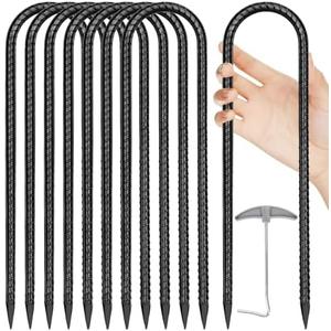 Aierden 50pcs Trampoline Stakes Anchors High Wind 16'' Ground Anchor U Rebar Tent Stakes Heavy Duty, Trampoline Accessories with T Hook for Soccer Goals, Camping Tents, and Swing Set