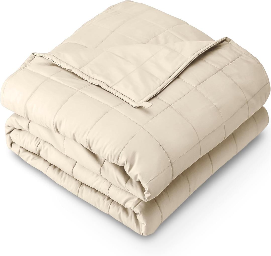 Bare Home Weighted Blanket Queen Size 17lb (60" x 80") for Adults - All-Natural 100% Cotton - Premium Heavy Blanket Nontoxic Glass Beads (Sand, 60"x80") (60" x 80" 17 lbs, 09 - Cotton Sand)
