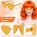 PLULON Orange Wavy Bob Wigs with Bangs Heart Sunglasses Hair Cap for Women, Colored Synthetic Hair Short Bob Loose Curly Shoulder Length Wigs for Costume Bachelorette Party Music Festival
