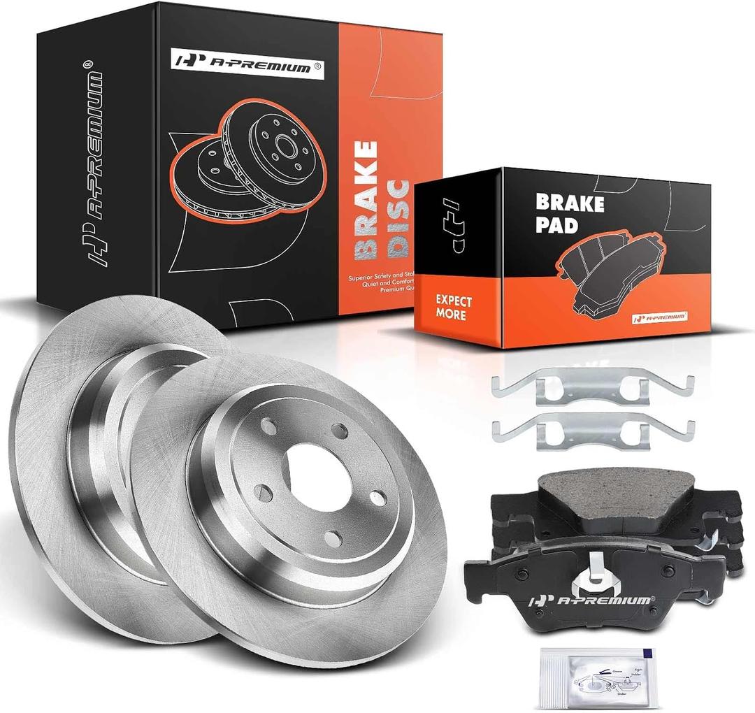 A-Premium 12.99 inch (330mm) Rear Solid Disc Brake Rotors + Ceramic Pads Kit Compatible with Select Dodge and Jeep Models - Durango/Grand Cherokee 2011-2020, 6-PC Set