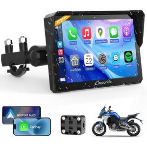 Carpuride W702PRO for Motorcycle CarPlay& Android Auto& Dual Bluetooth - 7" Waterproof GPS Navigation Screen for Motorbike, Music Sharing, Intercom, EQ, Light Sensor, Compass, Barometer