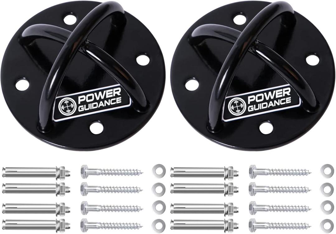 POWER GUIDANCE Wall and Ceiling Mount Bracket for Suspension Straps, Gymnastic Rings, Yoga Swings & Hammock Resistance Band Battle Rope (Black (set of 2))