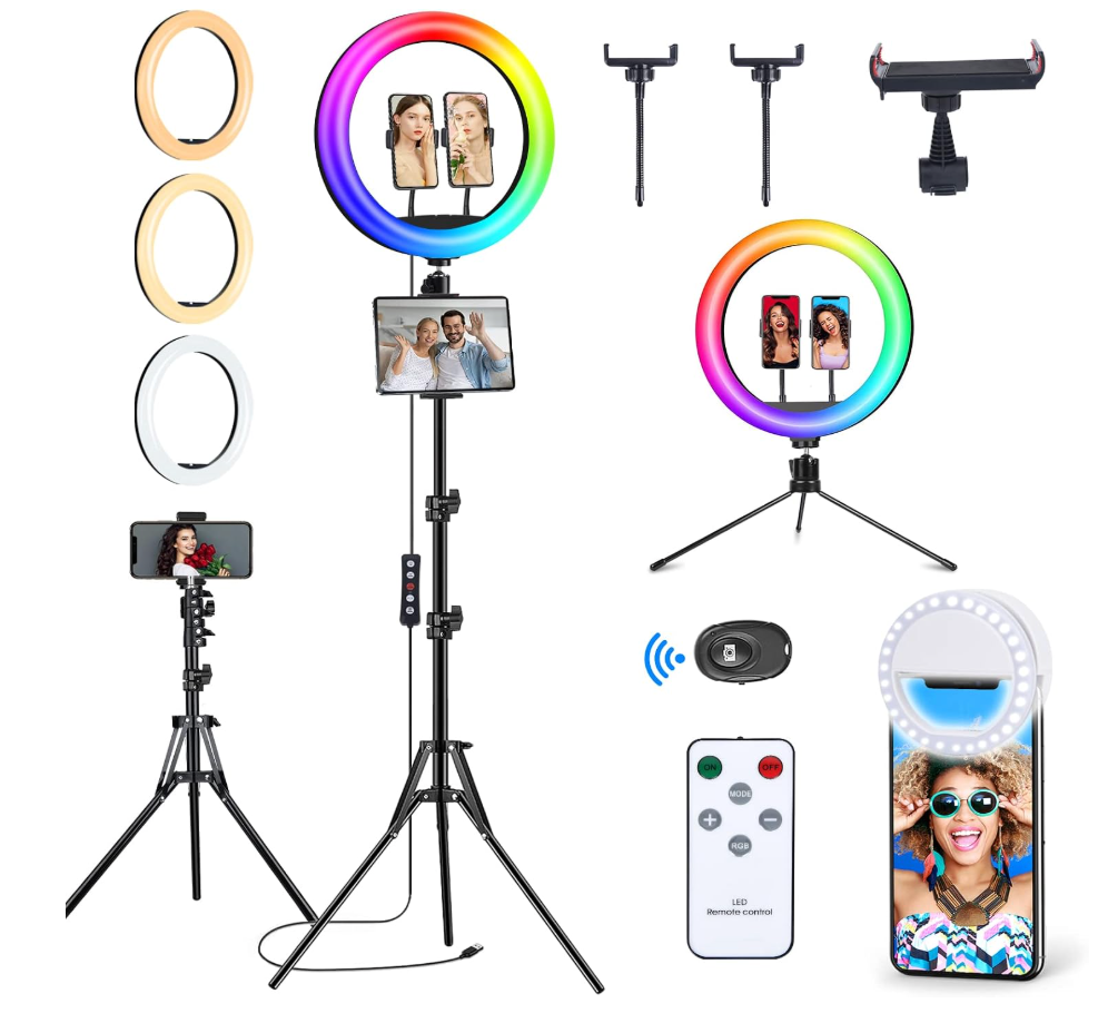 13" Selfie Ring Light with Stand and Phone Holder, 76" Tripod