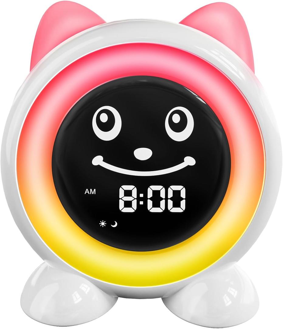 Toddlers Sleep Training Clock, Kids Alarm Clock with Night Light & Nap Timer, Ok to Wake Clock for Girls and Boys (White)