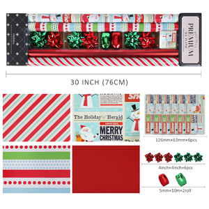 LaRibbons Christmas Wrapping Paper Roll with Cutlines, Polka Dot & Stripe Design with Gift Bow & Ribbons & Tags, Perfect for Christmas, Holiday Party, 30 Inch X 10 Feet (4Rolls, 100 sq.ft.ttl.)