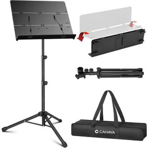 CAHAYA Foldable Sheet Music Stand with Tri-fold Panel Portable Music Stand with Carrying Bag Matte Frosted Metal Material Sturdy Height Adjustable CY0317 (Standard (Max 56"))