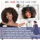 Short Curly Wig For Women Afro Wigs For Black Women Black Mixed Brown Color Big Curly Wig With Bangs Loose Curls Synthetic Wig Big Bouncy Fluffy Curls Wigs For African American Women Daily Wear