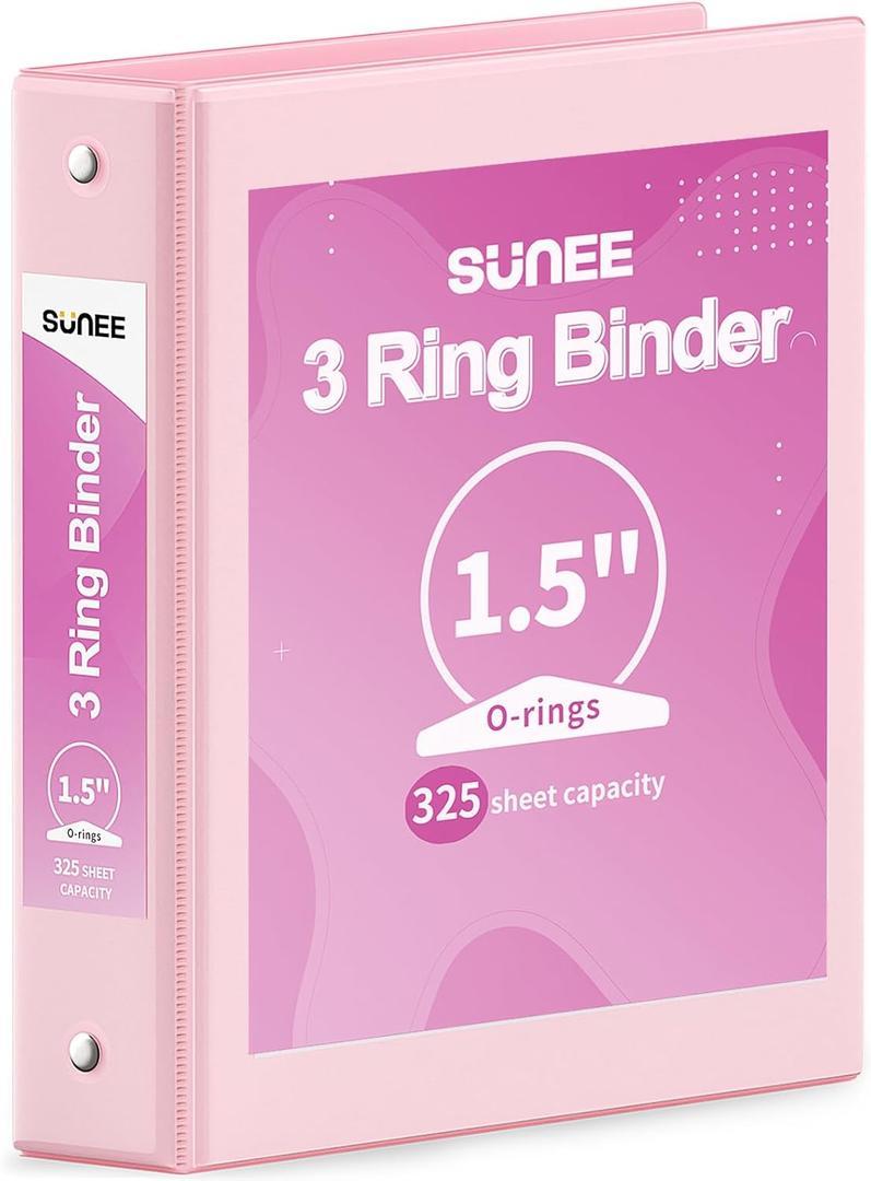 SUNEE 3 Ring Binder 1.5 Inch 1 Pack, Clear View Binder Three Ring PVC-Free (Fit 8.5x11 Inches) for School or Office Supplies, Pink