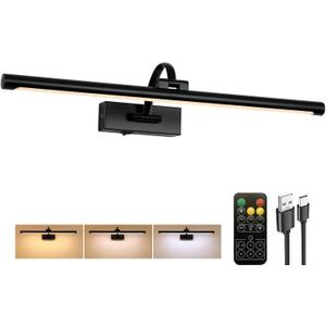 Tassuowell Picture Light Battery Operated with Remote, 3CCT Dimmable Picture Light for Paintings, Black Rechargeable 24 inch Battery Operated Wall Sconce for Art Lighting Gallery Portrait Artwork, 23.6inch
