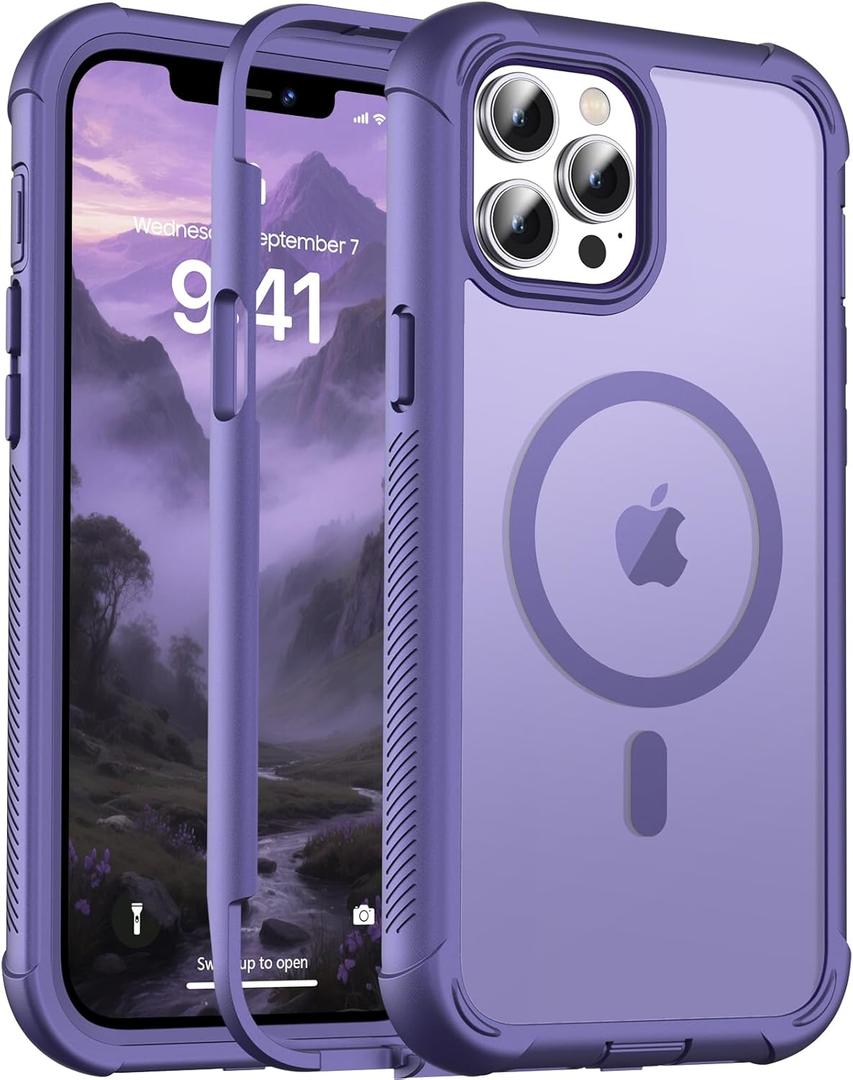 Magnetic for iPhone 12 Pro Max Case, [Compatible with MagSafe][Military Grade Drop Protection][Heavy Duty Protection][Non-Slip][Shockproof] 2-Layer Durable Bumper Phone Case 6.7''-Dark Purple
