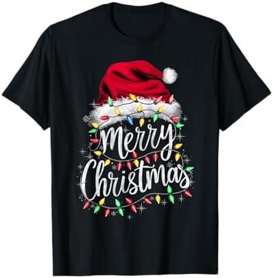 Merry Christmas Lights Red Santa Hat Xmas Family Men Women T-Shirt, Size S