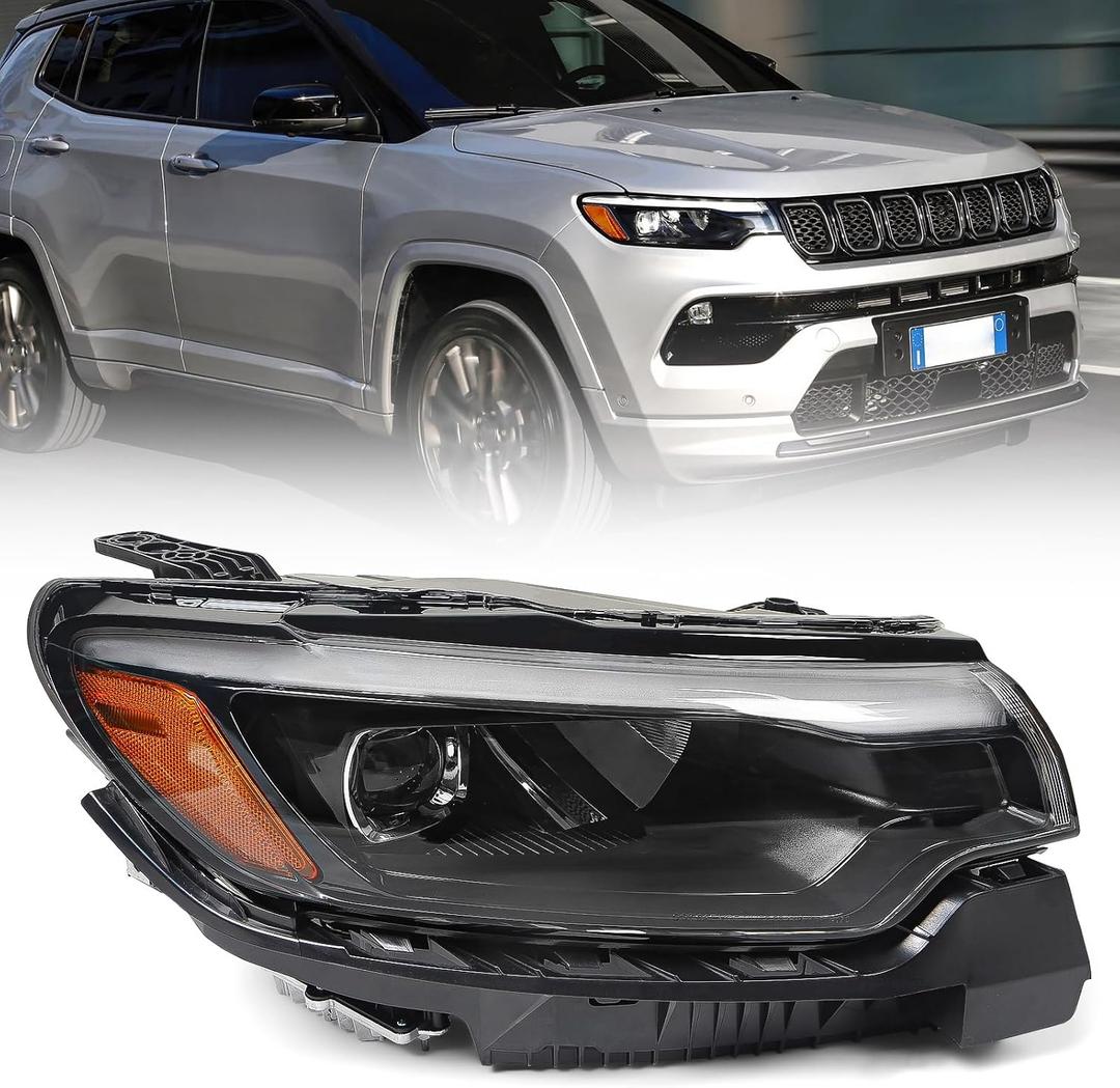 Huray Full LED Headlight for Jeep Compass 2022-2025 [w/DRL] Bi-Function Projector Type OE Head Lamp Replacement (Passenger Side (Right))