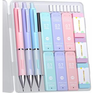 Four Candies Cute Mechanical Pencils 0.7mm, Pencil Set with 360PCS Lead Refills & Pastel Erasers, School Supplies with Case