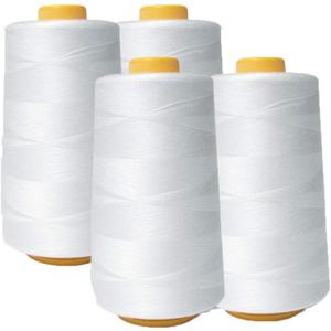 AK Trading 4-Pack White All Purpose Sewing Thread Cones (6000 Yards Each) of High Tensile Polyester Thread Spools for Sewing, Quilting, Serger Machines, Overlock, Merrow & Hand Embroidery