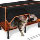 Heated Outdoor Cat House for Outside Winter 100% Waterproof Oxford Tarpaulin with Safe Escape Door and 5" Elevated Base with Heater for Feral Barn Cat Kitty (26x20x14)