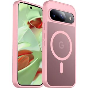 teloxy Magnetic for Google Pixel 9 Pro Case/Google Pixel 9 Case,[Military Drop Protection] [Anti-Fingerprint] Slim Translucent Matte Back Phone Case,Pink