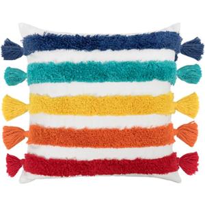 Rainbow Boho Throw Pillow Covers 18x18 Inch - Hand Tufted Cotton with Playful Tassels | Multicolor Stripes Pattern | Vibrant Nursery Kids Room Decor Sunset Rainbow Pack of 1,18" x 18" B