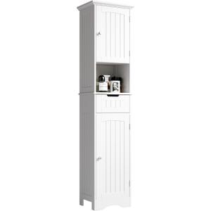 ChooChoo 67" Tall Bathroom Storage Cabinet Freestanding with Adjustable Shelves, Narrow Storage Linen Cabinet with 2 Doors and 1 Drawers for Bathroom, Living Room, Kitchen, White