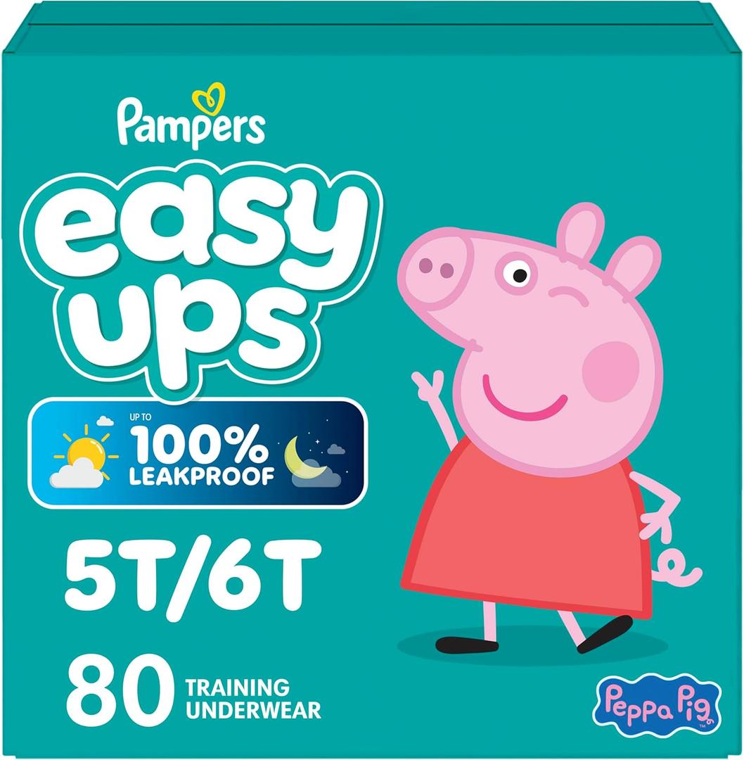 Easy Ups Girls & Boys Potty Training Pants, Size 7 (5T-6T), 80 Count, Peppa Pig Absorbent Pull Up Training Underwear, Up to 100% Leakproof Day and Night, Hypoallergenic