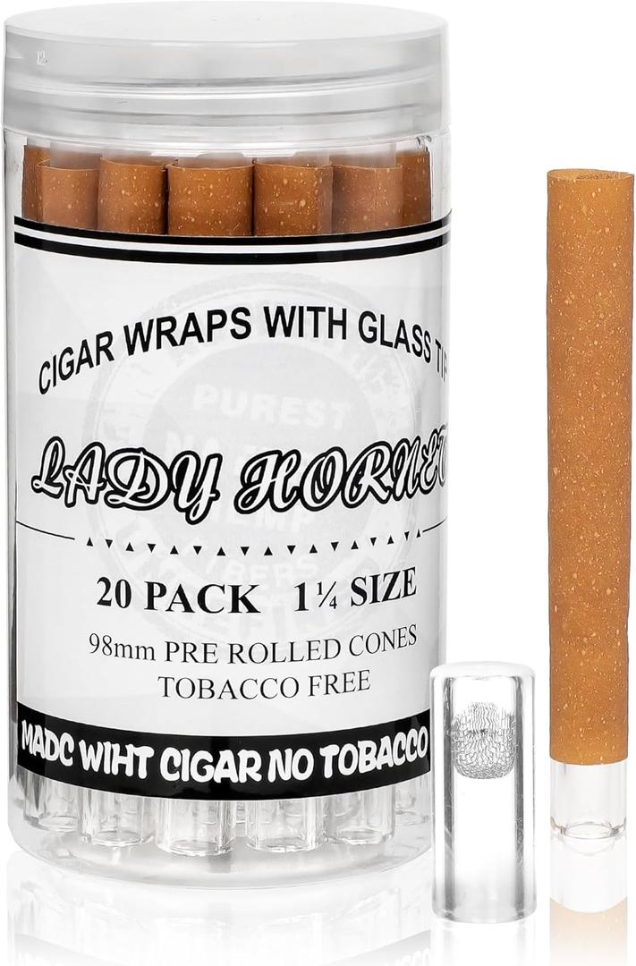 20 Pack Pre Rolled Cones With Glass Tips, King Size Pre Roll Tube Cone Rolling Papers with Glass Tipped