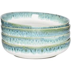 Bosmarlin Stoneware Large Pasta Bowls, 40 Oz, Set of 4, Big Salad Bowls, Microwave and Dishwasher Safe (Light Turquoise Green, 9.3 in)