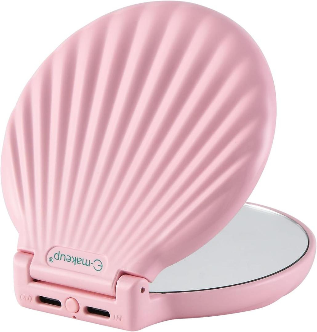 Compact Makeup Mirror with Lights - 3.5" Portable, 2-Sided, Lightweight & Shatterproof, Folding Magnifying Mirror 2X/10X, Unique Gift for Women (Pink(have Lights))