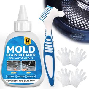 HouseMold Stain Remover Gel, 8 Fl Oz Washing Machine Cleaner with Brush, Heavy Duty Home Stain Remover for Front Loader Washing Machine Seal, Bathroom Grout, Kitchen Sink, Shower, Refrigerator Strip