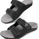 V.Step Orthopedic Slides with Arch Support for Women Men, Adjustable Orthotic Sandals for Plantar Fasciitis Pain Relief Indoor Outdoor Black W10/M9