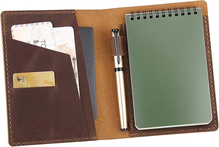 Leather Cover Compatible with Rite in the Rain & Rocketbook Mini Notebooks, Top Bound Spiral Notebook Cover, Leather Cover for 4'' x 6'' Pocket Notepad With Pen Holder - Brown