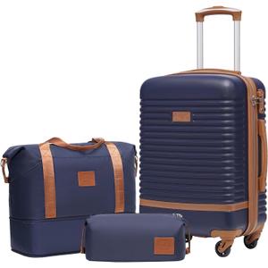 Coolife Suitcase Set 3 Piece Luggage Set Carry On Travel Luggage TSA Lock Spinner Wheels Hardshell Lightweight Luggage Set(Navy, 3 piece set (DB/TB/20))