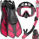 Snorkeling Gear for Adults Men Women,4 in 1 Snorkel Set with Panoramic View Diving Mask Anti-Fog Anti-Leak,Dry Top Snorkel,Fins and Travel Bag for Swimming,Snorkeling and Travel Diving (ML/XL, PinkRed)