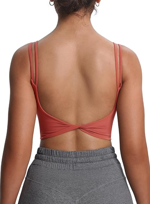 Aoxjox Women's Workout Sports Bras Fitness Yoga Crop Tank Twist Back Cami (Rust Red, XX-Small)