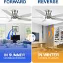52 Inch Flush Mount Brushed Nickel Ceiling Fan with Light and Remote Control.Noiseless,Dimmable,3CCT,6 Speeds Reversible, Low Profile DC Ceiling Fans for Indoor or Covered Outdoor Use,ETL Listed