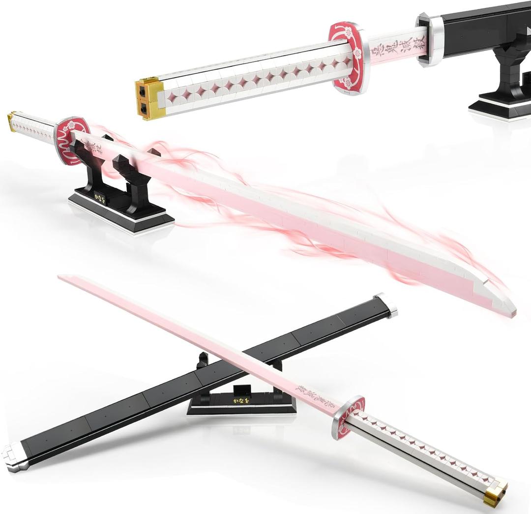 706pcs,39inch Demon Slayer Sword Building Sets for Kids,Tsuyuri Kanao Sword Buildings Toys with Scabbard and Stand,Demon Slayer Katana Collectible Building Blocks Anime Gift for Adult & Girls 8-14