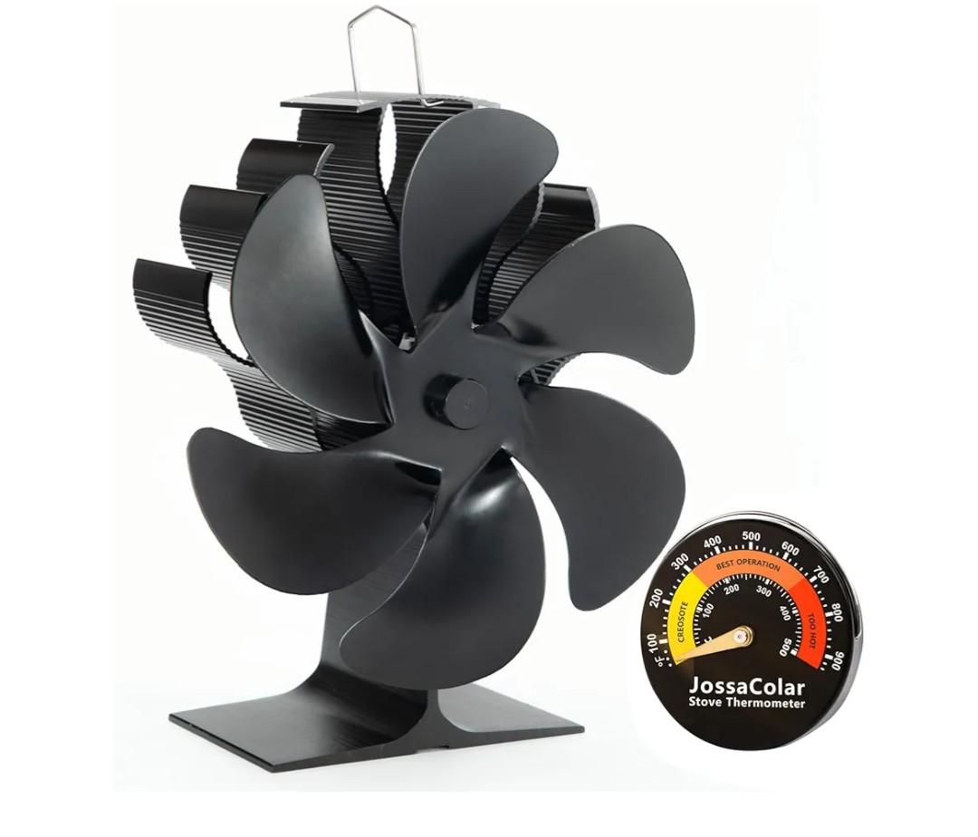 Wood Stove Fan Heat Powered Fireplace Fan Non Electric, Thermal Fan for Wood Burning Stove//Log Burner, w/Stove Accessories Thermometer