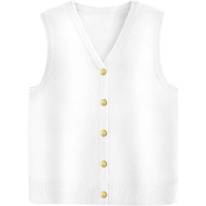 Zeagoo Womens Sweater Vest V Neck Button Down Shirts Trendy Knit Sleeveless Cardigan Top Shirt (Medium, White)