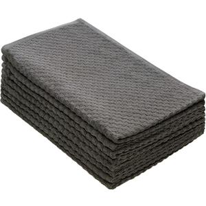 COTTON CRAFT Amazing Kitchen Towels - Set of 8 Terry Towel - 100% Cotton Euro Caf Waffle Weave Dish Towel Set - Soft Absorbent Quick Dry Low Lint Reusable Pantry Bar Cleaning Cloth - 16x28 - Charcoal