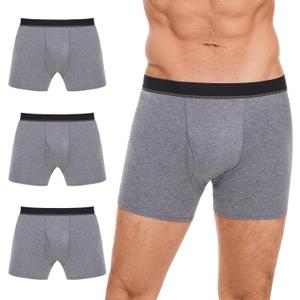 Washable Incontinence Boxer Briefs for Men - Cotton Urinary Leakproof Underwear with Fly, Enhanced Front & Rear Protection 150 ml Absorbency (3 Pack, Gray, L)