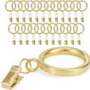Curtain Rings with Clips - Set of 24, Interior Diameter 1.25inch,Fits Up to 1.0 Inch Rod (Gold-24pcs)