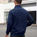 Wizoat Men's Quilted Sweatshirt Casual Waffle Stand Collar Button Pullover Sweatshirts (Blue, XXXL)