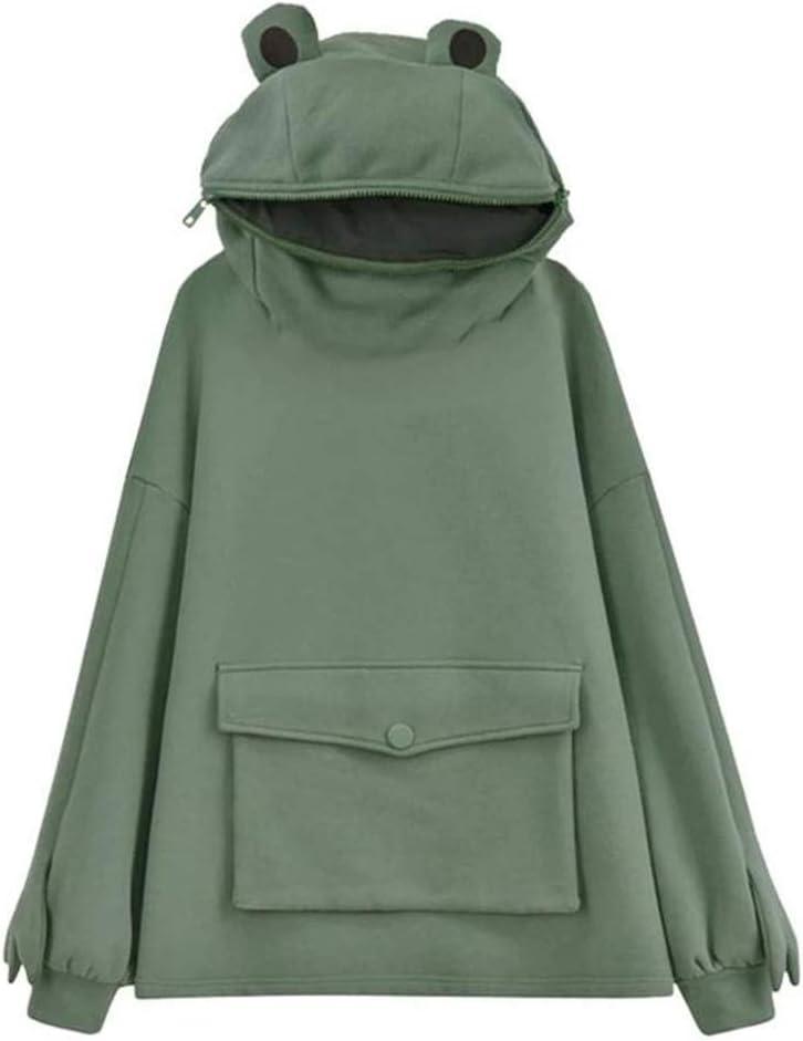 Women Frog Hoodie Zipper Mouth Hoodie Cute Sweatshirt for Teen Girls (XX-Large, Green)