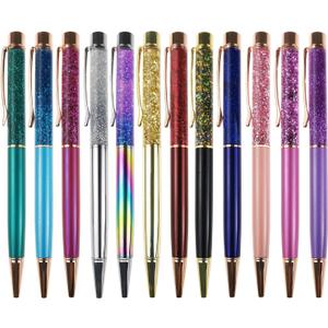 Oddmoal Fancy Metal Ballpoint Pens Floating Glitter Dynamic Liquid Sand Pen for Office Supplies, Black Ink, 12 Count(Mixed Color)