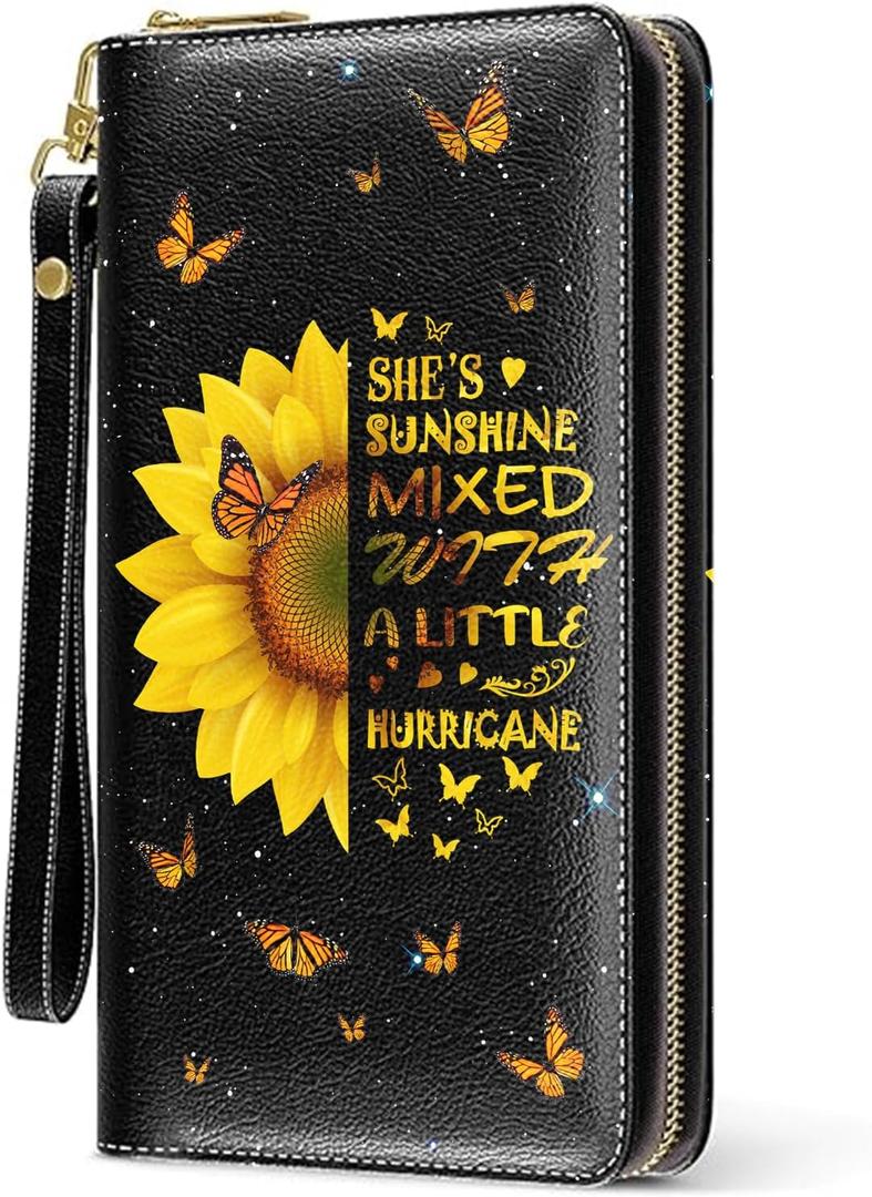 Wallet For Women, Sunflower Wristlet Wallet For Women, Floral Card Holder Purse With Zipper, Birthday Christmas Graduation Gifts For Women, Aesthetic Flower Office Daily Purse