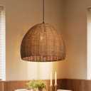 Arturesthome Hand Woven Rattan Pendant Lighting Fixture, 1-Light Bohemian Weaving Natural Ceiling Hanging Light,Farmhouse Coastal Chandelier for Kitchen Island,Living Room,Dining Room
