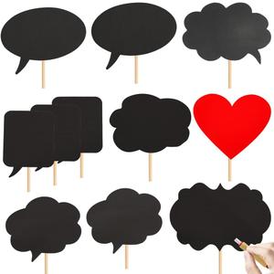 Large Blank Photo Booth Props Signs, 11pcs Large Writable Chalkboard Photo Booth Props with Chalk and Sticks, Tvorvik Blank Speech Bubble Signs, Suit for Wedding Party, Birthday Party, Baby Shower