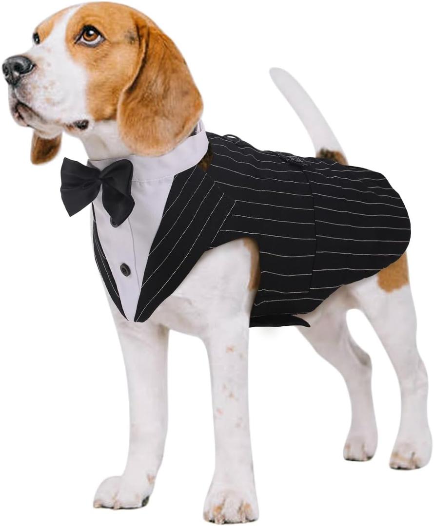 Kuoser Dog Tuxedo Dog Suit and Bandana Set, Dogs Tuxedo Wedding Party Suit, Doggy Prince Bow Tie Shirt Formal Pet Wedding Attire for Dogs Golden Retriever Samo Bulldogs Medium