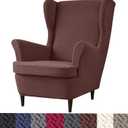 HFCNMY Wingback Chair Slipcover, 2 Piece Stretch Jacquard Wingback Chair Covers Thick Wing Back Chair Covers with Arms Wing Chair Slipcover Wing Back Chair Cover with Elastic Bottom Coffee