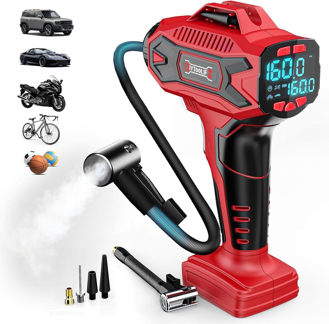 Cordless Tire Inflator Air Compressor for Milwauke 18V Battery, Portable Handheld Air Pump with Digital Pressure Gauge for Cars Motorcycles Bikes Sport Balls(Battery Not Included) (160psi)