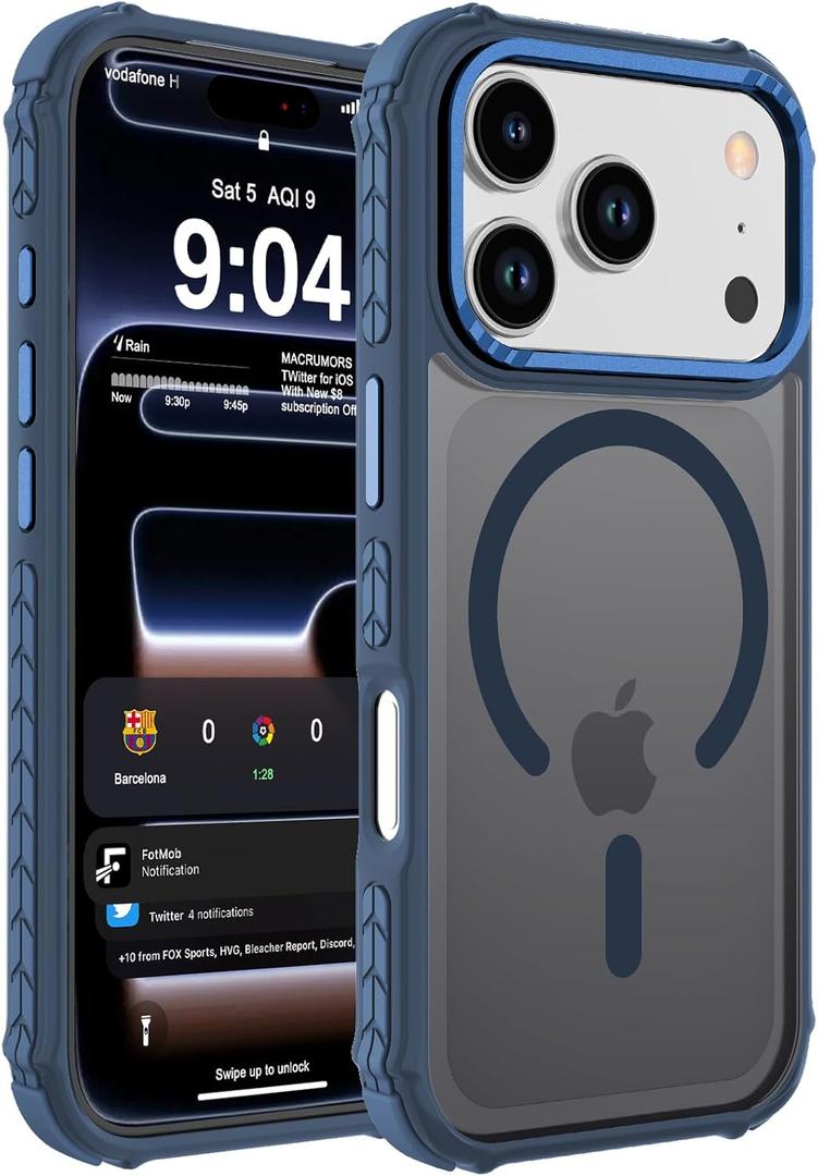 DEERLAMN Strong Magnetic Case for iPhone 17 Pro 6.3-Inch,[Compatible with Magsafe][Military Grade Drop Protection] Translucent Matte Shockproof Protective Phone Cover-Frosted Blue